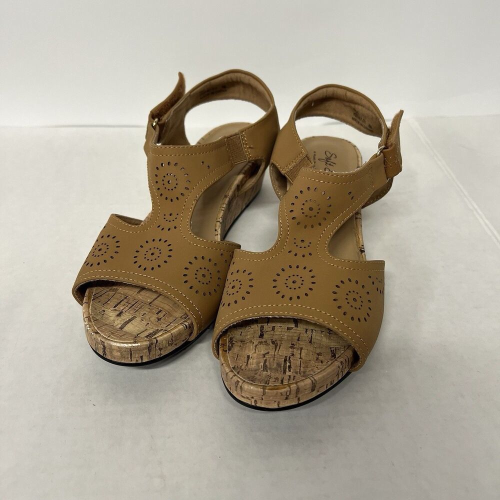Soft Style By Hush Puppies Size 6 Tan Cork Wedge Sandals